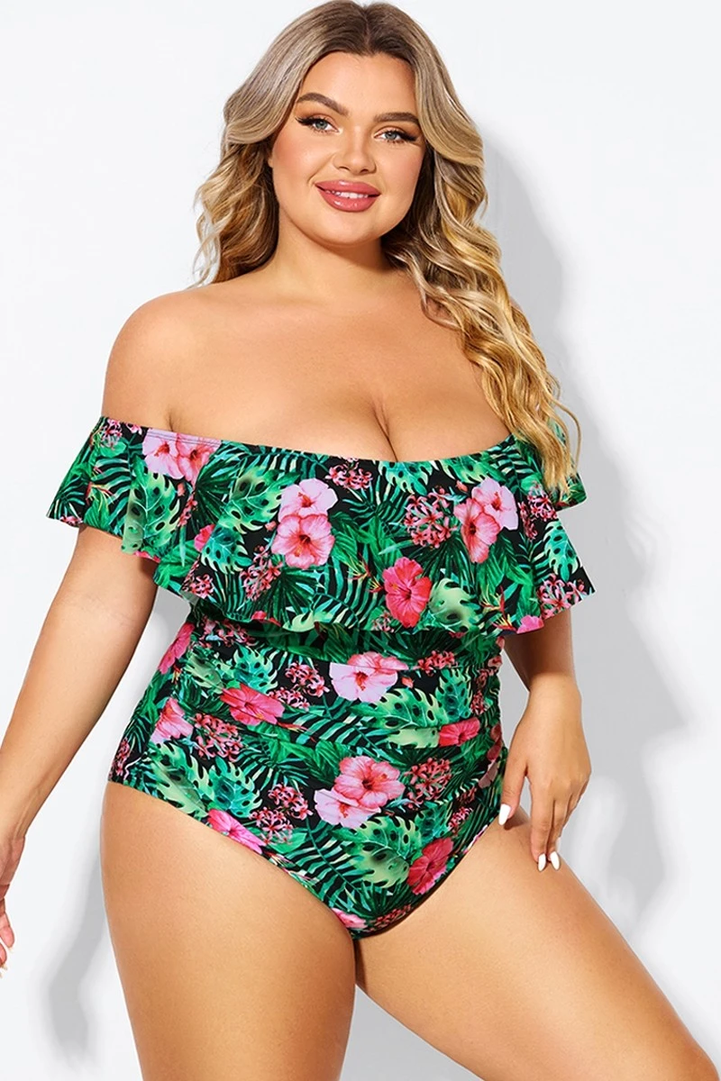 Floral Print Bandeau Off The Shoulder Ruffle One Piece Swimsuit 6 Floral Print Bandeau Off The Shoulder Ruffle One Piece Swimsuit - Image 6