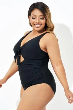 Black Cut Out Tie Front Underwire One Piece Swimsuit -Bikini Bliss Shop b deop184001 3