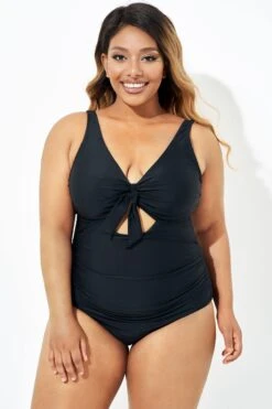 Black Cut Out Tie Front Underwire One Piece Swimsuit -Bikini Bliss Shop b deop184001 5