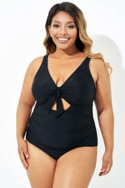 Black Cut Out Tie Front Underwire One Piece Swimsuit -Bikini Bliss Shop b deop184001 6