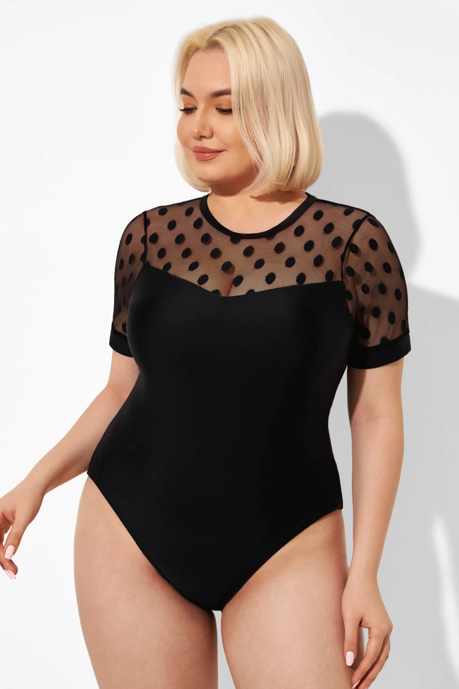 Fashionable Black Mesh Round Neck One Piece Swimsuit 5 Fashionable Black Mesh Round Neck One Piece Swimsuit - Image 5