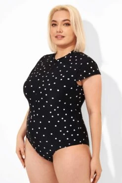 Polka Dots Zipper One Piece Swimsuit With Cap Sleeves -Bikini Bliss Shop b deop187001 3