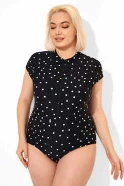 Polka Dots Zipper One Piece Swimsuit With Cap Sleeves -Bikini Bliss Shop b deop187001 6