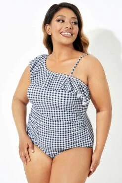 Black & White Gingham One-Shoulder One Piece Swimsuit -Bikini Bliss Shop b deop190001 4