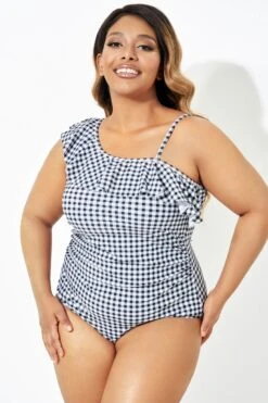 Black & White Gingham One-Shoulder One Piece Swimsuit -Bikini Bliss Shop b deop190001 5