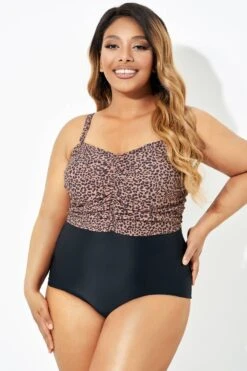 Black Leopard Tummy Control One Piece Swimsuit -Bikini Bliss Shop b deop193001 5