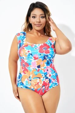 Floral Tummy Control Cap Sleeve One Piece Swimsuit -Bikini Bliss Shop b deop194001 1