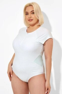 Blue & White Stripe One Piece Swimsuit With Sleeves -Bikini Bliss Shop b deop201001 5