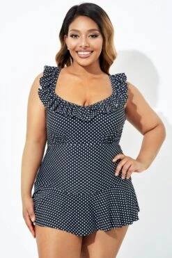 Black Polka Dot Ruffles Elegant One Piece Swimsuit -Bikini Bliss Shop b deop207001 3