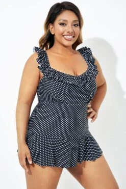 Black Polka Dot Ruffles Elegant One Piece Swimsuit -Bikini Bliss Shop b deop207001 6