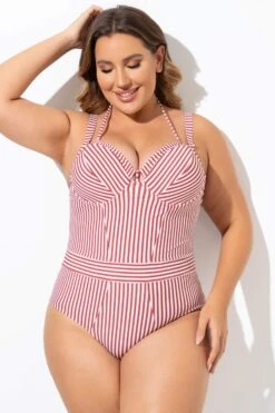 Vintage Red Stripe Underwire One Piece Swimsuit 8 Vintage Red Stripe Underwire One Piece Swimsuit -Bikini Bliss Shop b deop214001 3