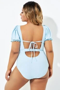 Blue Back Tie Short Sleeve One Piece Swimsuit -Bikini Bliss Shop b deop220001 2