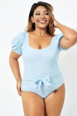 Blue Back Tie Short Sleeve One Piece Swimsuit -Bikini Bliss Shop b deop220001 3