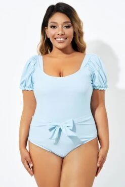 Blue Back Tie Short Sleeve One Piece Swimsuit -Bikini Bliss Shop b deop220001 5