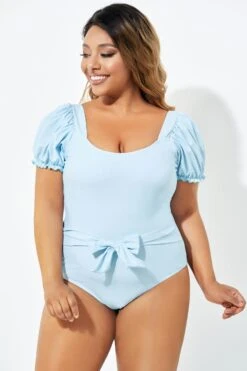 Blue Back Tie Short Sleeve One Piece Swimsuit -Bikini Bliss Shop b deop220001 6