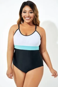 Color Block Print Open Back One Piece Swimsuit