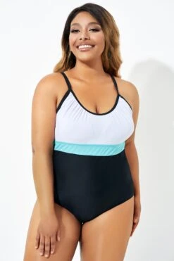 Color Block Print Open Back One Piece Swimsuit -Bikini Bliss Shop b deop222001 3 1