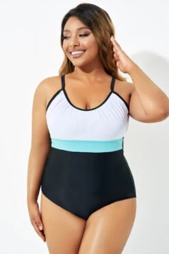 Color Block Print Open Back One Piece Swimsuit -Bikini Bliss Shop b deop222001 4 1