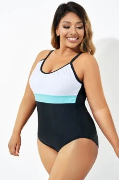 Color Block Print Open Back One Piece Swimsuit -Bikini Bliss Shop b deop222001 5 1