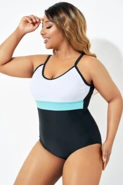 Color Block Print Open Back One Piece Swimsuit -Bikini Bliss Shop b deop222001 6 1