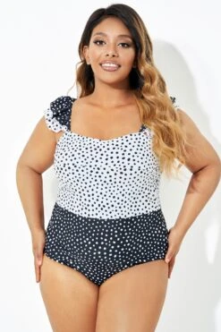 Black & White Polka Dots Ruffles One Piece Swimsuit -Bikini Bliss Shop b deop223001 5