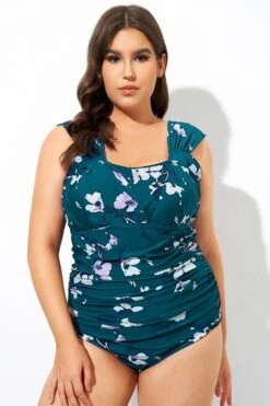Deep Green Floral Off Shoulder One Piece Swimsuit -Bikini Bliss Shop b deop256001 33