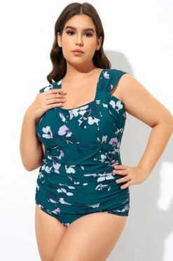 Deep Green Floral Off Shoulder One Piece Swimsuit -Bikini Bliss Shop b deop256001 44