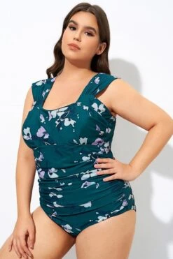 Deep Green Floral Off Shoulder One Piece Swimsuit -Bikini Bliss Shop b deop256001 55