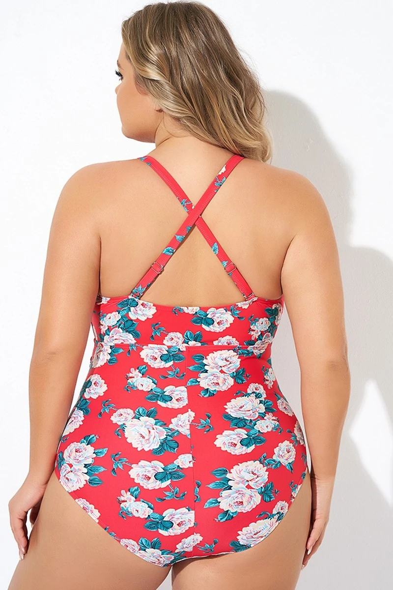 Coral Floral Wireless Ruffle One Piece Swimsuit 2 Coral Floral Wireless Ruffle One Piece Swimsuit - Image 2