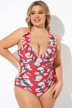 Coral Floral Wireless Ruffle One Piece Swimsuit 11 Coral Floral Wireless Ruffle One Piece Swimsuit -Bikini Bliss Shop b deop269001 6
