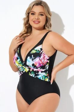Elegant Flower Print V-neckline One Piece Swimsuit -Bikini Bliss Shop b deop276001 3