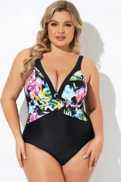 Elegant Flower Print V-neckline One Piece Swimsuit -Bikini Bliss Shop b deop276001 5