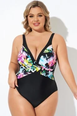 Elegant Flower Print V-neckline One Piece Swimsuit -Bikini Bliss Shop b deop276001 6