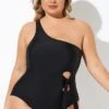 Black One Shoulder Tie One Piece Swimsuit