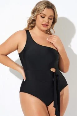 Black One Shoulder Tie One Piece Swimsuit -Bikini Bliss Shop b deop277001 4