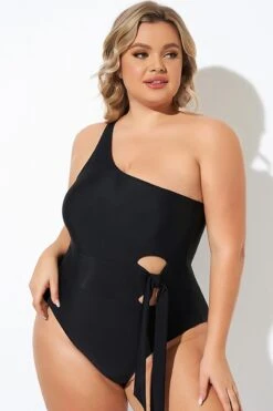 Black One Shoulder Tie One Piece Swimsuit -Bikini Bliss Shop b deop277001 5