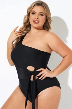 Black One Shoulder Tie One Piece Swimsuit -Bikini Bliss Shop b deop277001 6