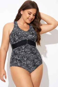 Black & White Zebra Print Ruched Front One Piece Swimsuit -Bikini Bliss Shop b deop278001 5