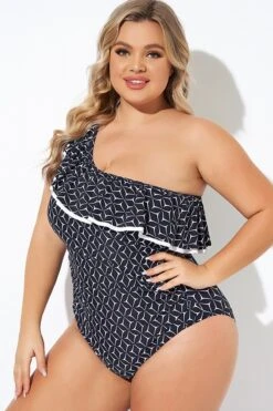 One Shoulder Ruffles Asymmetrical One Piece Swimsuit -Bikini Bliss Shop b deop279001 6