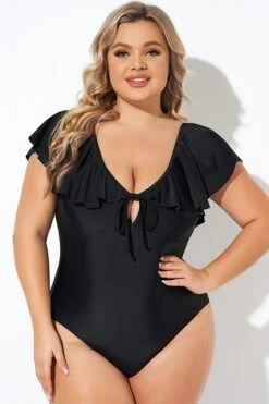 Black Sexy Cut Out Sleeves One Piece Swimsuit -Bikini Bliss Shop b deop282001 3