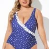 Navy Polka Dot Frill One Piece Swimsuit