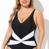 Black And White Twist Front One Piece Swimsuit