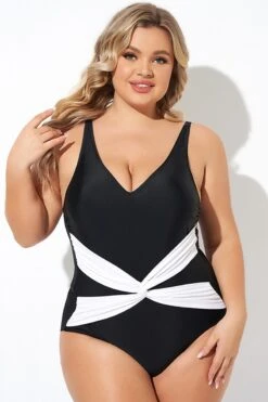 Black And White Twist Front One Piece Swimsuit -Bikini Bliss Shop b deop285001 5