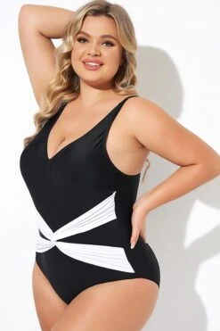 Black And White Twist Front One Piece Swimsuit -Bikini Bliss Shop b deop285001 6