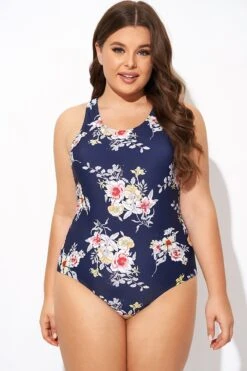 Flower Stripes Scoop Neck Cross Back One Piece Swimsuit -Bikini Bliss Shop b deop288001 1
