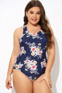 Flower Stripes Scoop Neck Cross Back One Piece Swimsuit -Bikini Bliss Shop b deop288001 4