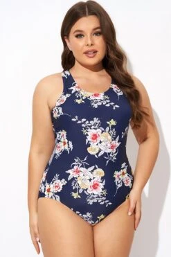 Flower Stripes Scoop Neck Cross Back One Piece Swimsuit -Bikini Bliss Shop b deop288001 5