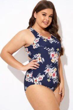 Flower Stripes Scoop Neck Cross Back One Piece Swimsuit -Bikini Bliss Shop b deop288001 6