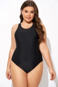Black High Neck High Legline One Piece Swimsuit -Bikini Bliss Shop b deop289001 3
