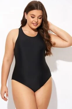 Black High Neck High Legline One Piece Swimsuit -Bikini Bliss Shop b deop289001 4